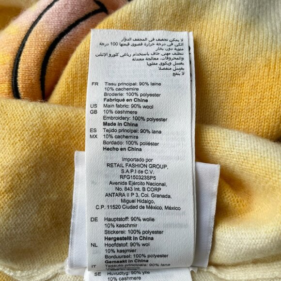 Sandro x Smiley Walk To The Sun Sweater Size 4 Yellow White Cashmere - Picture 11 of 12